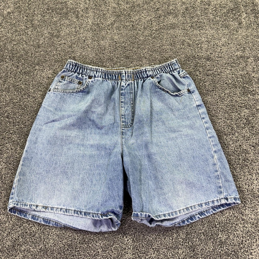 Bobbie Brooks Shorts Womens 14 Blue Denim Bermuda Elastic Waist Pull On Casual